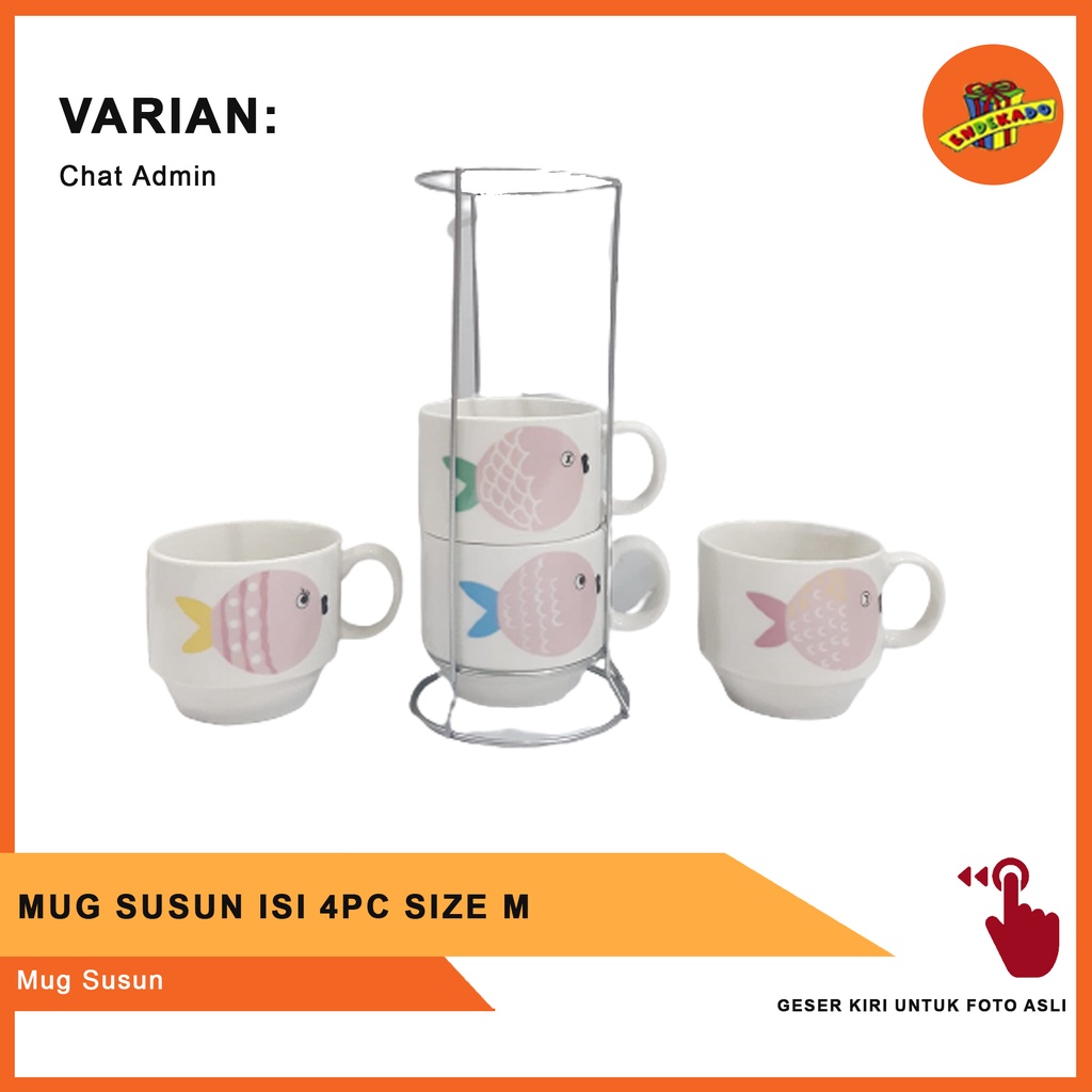 MAKASSAR MUG KERAMIK SUSUN 4PC SIZE M - Cangkir Susun