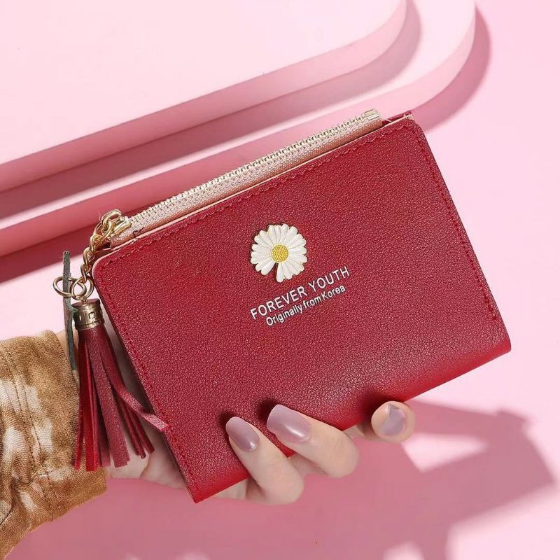 (COD) DOMPET KECIL MOTIF BUNGA DAISY MINI/DOMPET LIPAT-DK 010 Merah