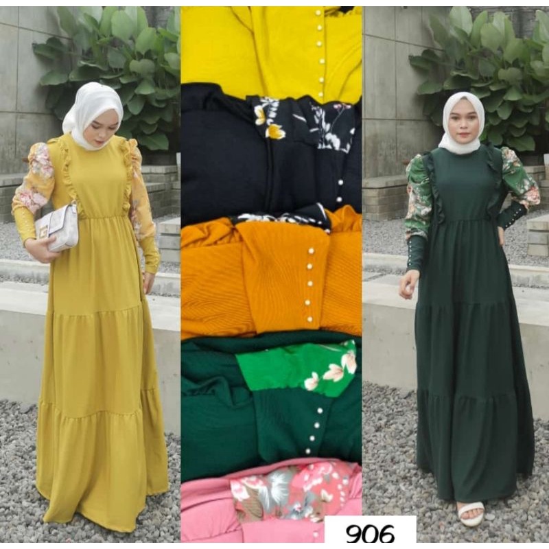 promo fhasion wanita-gamis knite tangan bunga renda dada slimfit premium import/termurah/terbaru