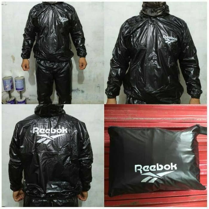 Jas Hujan Mantel Sauna Reebok Hitam Sauna Olahraga