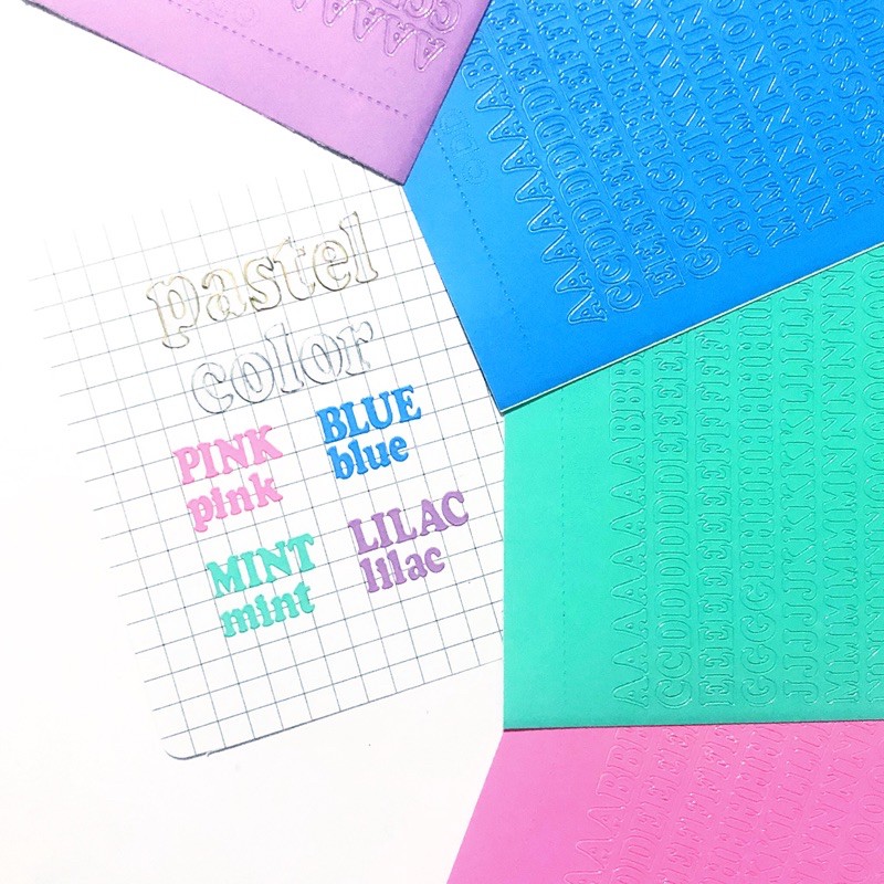 

Alphabet Pastel Foil Sticker | Stiker Huruf Pink Lilac Blue Mint | Letter Nail Resin Journal Polcos