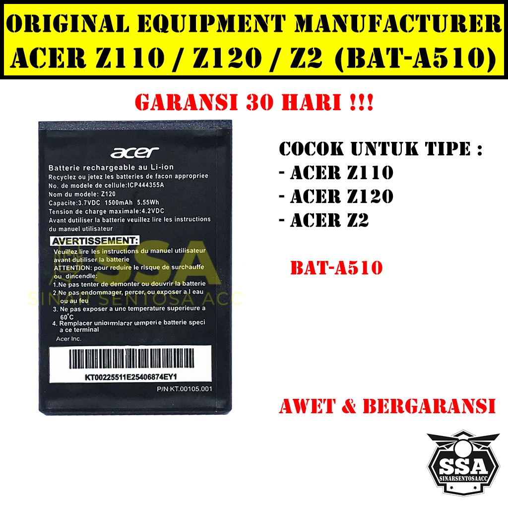 Baterai Original OEM Acer Z110 Z120 Z2 BAT-A510 BATA510 BAT A510 Z1 HP Ori Battery Batrai Batre Batu Batere GARANSI AWET MURAH