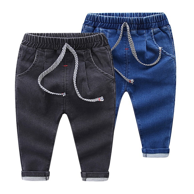 Celana Panjang Jeans Pinggang Karet Warna Polos untuk Laki Celana Panjang Jeans Pinggang Karet Warna Polos untuk Laki
