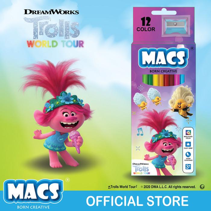 

Pensil Warna MACS film Trolls World Tour the movie 12 color pencils Best Seller