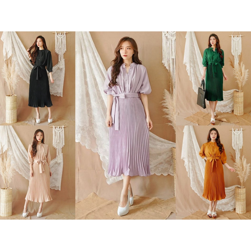 Dress (REALPICT) Midi DRESS Plisket GABRIELA Jumbo XL (J7V7) Dress Wanita Jumbo Atasan Dress Wanita 