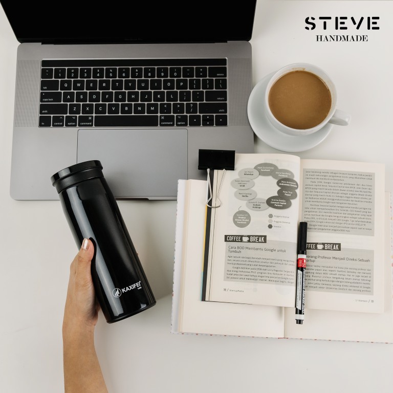 Botol minum stainless termos vacuum tumbler travel mug TM0211 Black custom Tahan Panas dan Dingin