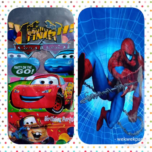 

17x35 Plastik Goodie Bag Kantong Snack Souvernir Ultah Karakter Cars - Spiderman