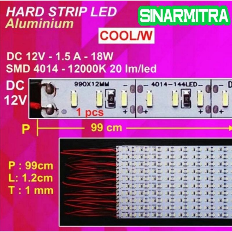 Hard Strip 18 Watt LED SMD 4014 1 meter Arus DC