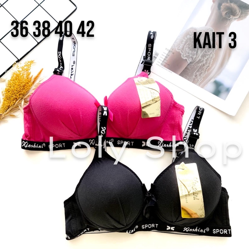 Bra Wanita Dewasa Busa Tanpa Kawat Sporty XS #477 KAIT 3 Cup B / Bra Wanita Dewasa Import