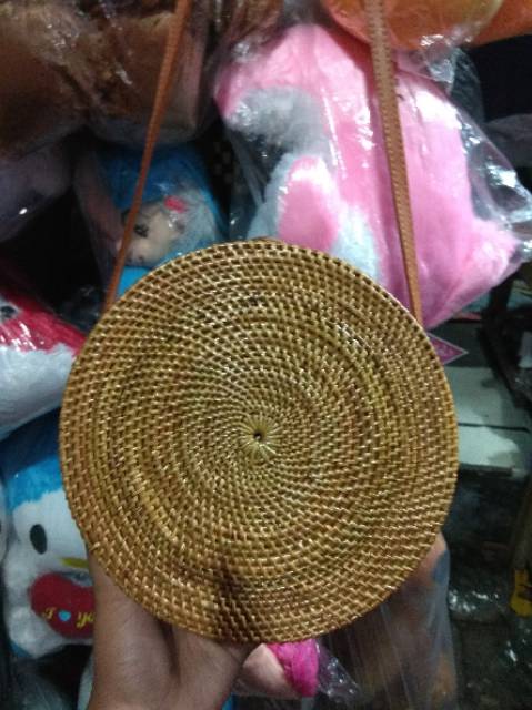 TERMURAH! TAS SELEMPANG BUNDAR BAHAN FULL ROTAN ASLI - SOUVENIR UNIK BEST SELLER READY STOCK JOGJA