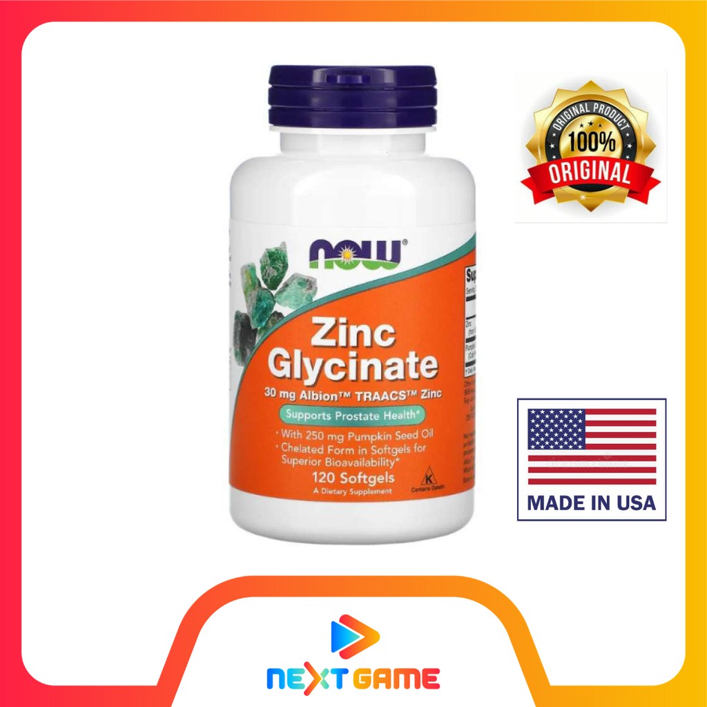 Now Foods Zinc Glycinate 30mg 120 Softgels