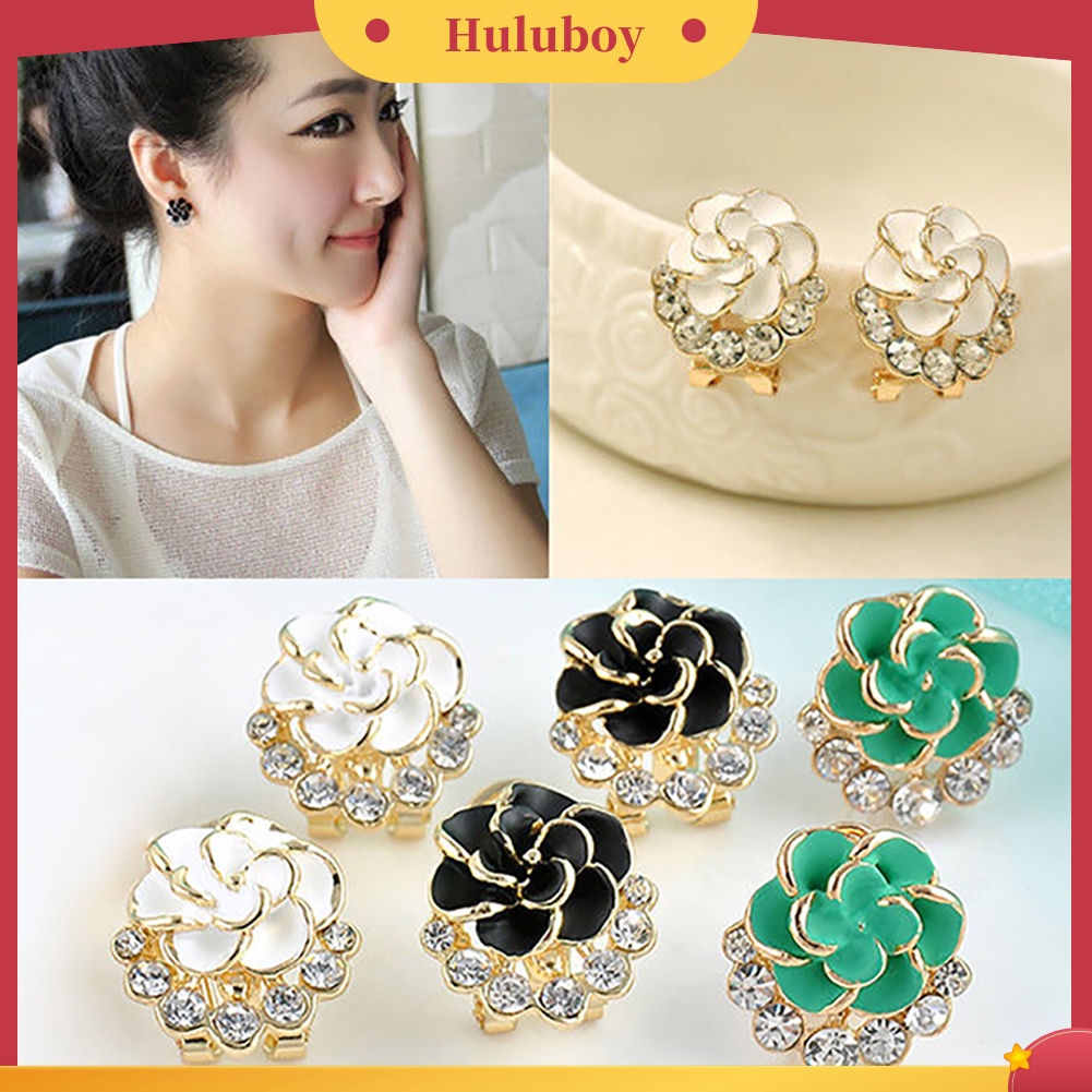Hu Hu Hu Hu Hu Alat Bantu Pasang Kacamata♡ Anting Tusuk Motif Bunga Mawar Hias Berlian Imitasi Lucu Untuk Wanita