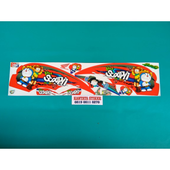 stiker / striping motor Scoopy fi doraemon merah murah