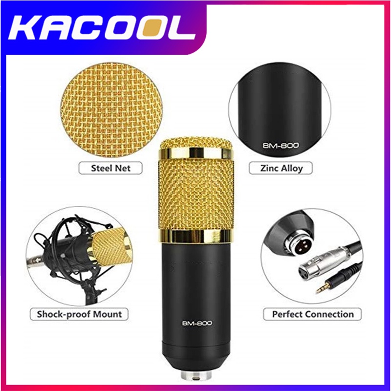 BM800 Full Set Paket recording Microphone Condenser Live Microphone Mikrofon Kondenser Studio dengan Shock Proof Mount Mic Earphone Gratis