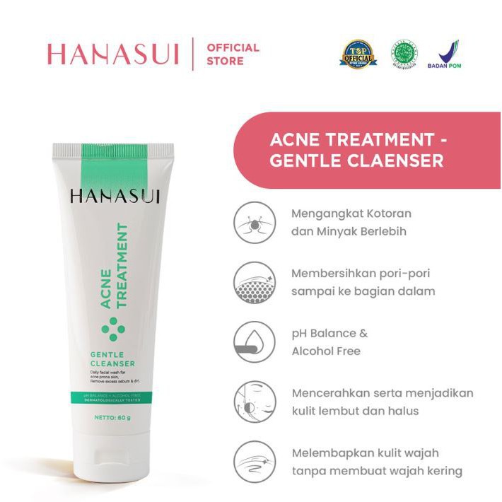 PAKET HANASUI Acne Treatment Series (Cleanser, Acne Spot Gel, Power Essence, Day Cream, Night Cream)