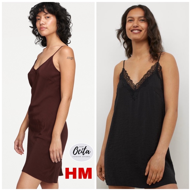 [FULL TAG]OCITA HM CAMI NIGHT SLIP DRESS SATIN / LINGERIE / V-NECK NIGHT GOWN / BIG SIZE AVAILABLE