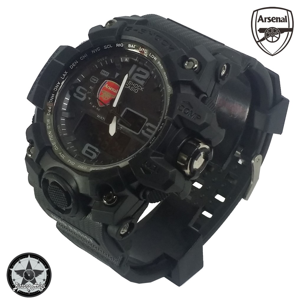 { EXCLUSIVE } JAM TANGAN ARSENAL DUAL TIME (FULLBLACK)