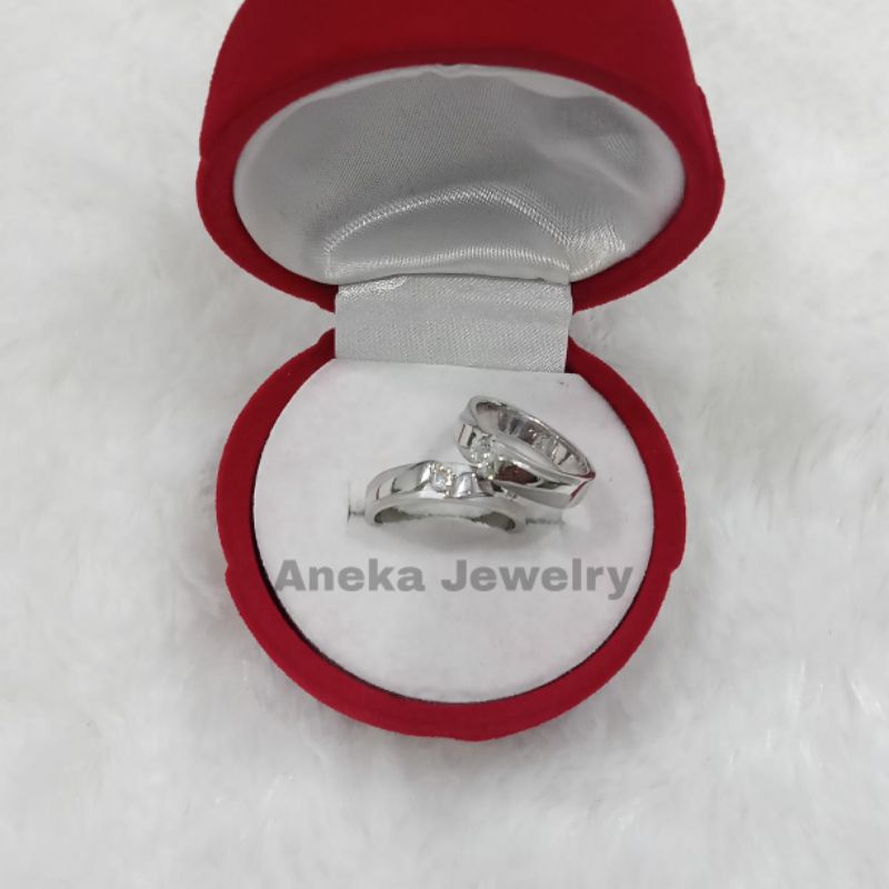 Cincin Ring 1 Mata Dove, Perak 925, Lapis Emas Putih