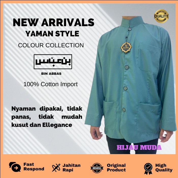 Baju/kemeja Koko Yamani Habaib/hadramaut bin abbas jumbo Hijau Muda