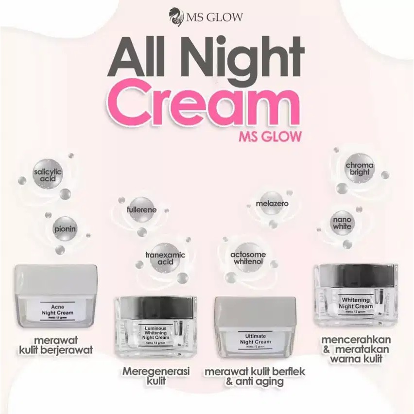 Cream Malam Ms Glow Whitening Night Cream Acne Night Cream Ultimate night Cream Luminous Night Cream