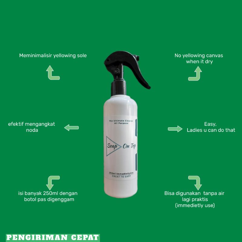 SHOE ON TOP - Shoe Cleaner Sepatu Kanvas Mesh Leather Suede Putih Warna - Langsung Pakai Tanpa Air 250ml Spray