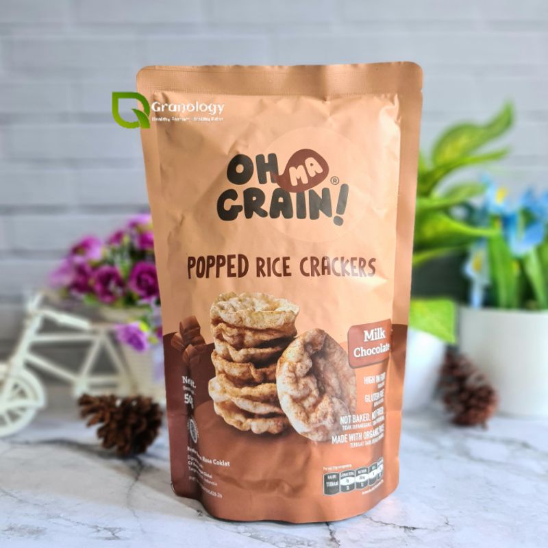 Oh Ma Grain Popped Rice Crackers / Snack Kreker 50 gram - Milk Choco