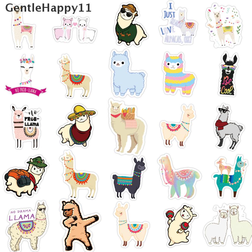 Gentlehappy 50PCS / Set Stiker Motif Kartun Hewan Llama / Alpaca / Domba / Unta Untuk Dekorasi Scrapbook / Craft Diy