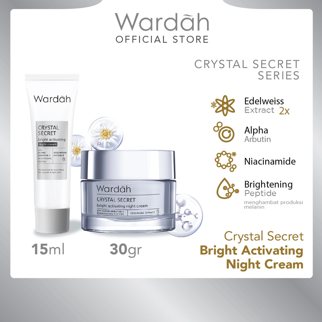 Wardah Crystal Secret Night Cream 15 ml / Wardah Crystal Secret Bright Activating Night Cream / Wardah Crystal Secret Series