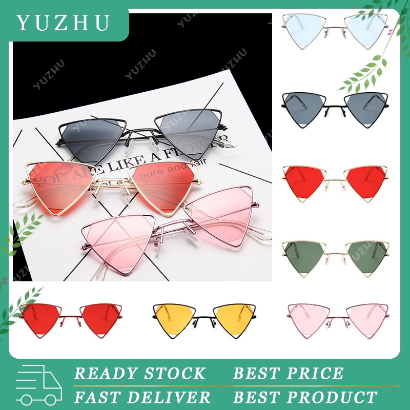 (YUZHU) Ready Stock Kacamata Fashion Wanita Kacamata Segitiga Kacamata Candy Kacamata Hitam Mata Kucing