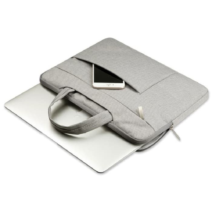 Tas Laptop Macbook Softcase Nylon Pocket Handstrap 13 inch - grey