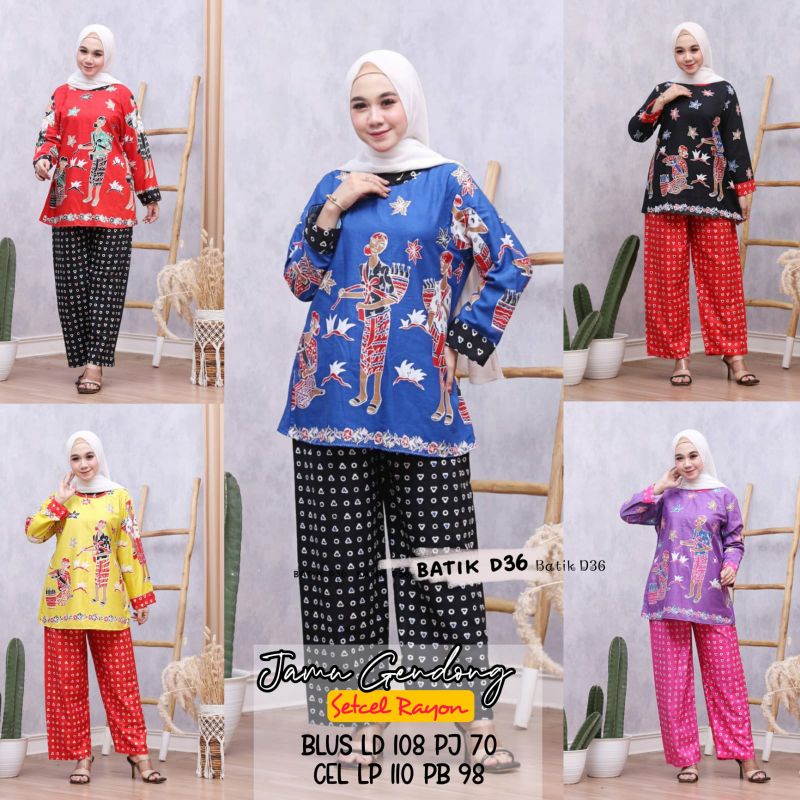 D36 Setcel Batik Perempuan Jumbo Rayon Premium Lengan Panjang Cap Pekalongan Kekinian Viral Terbaru 
