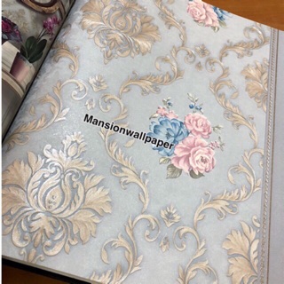  Wallpaper  Dinding  Murah  Bunga Klasik Cream Soft Biru Pink 