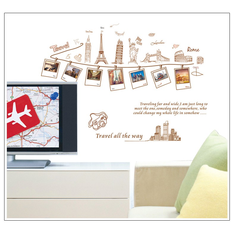 RELIZA WALL STICKER / STIKER DINDING 60X90 TRAVEL PARIS FRAME Bingkai FOTO AY9011