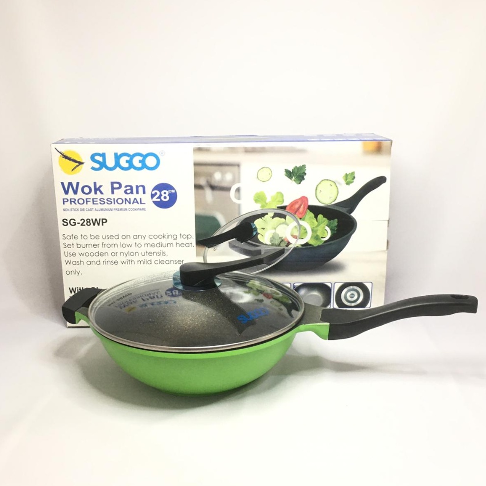 Wok Pan Suggo 28 cm+ Glass Lid Marble Coating