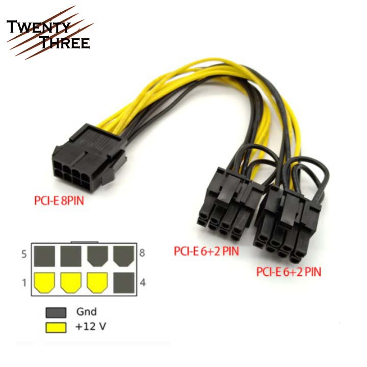 Kabel 8 pin PCIE female to dual 6+2 pin cabang Splitter power VGA