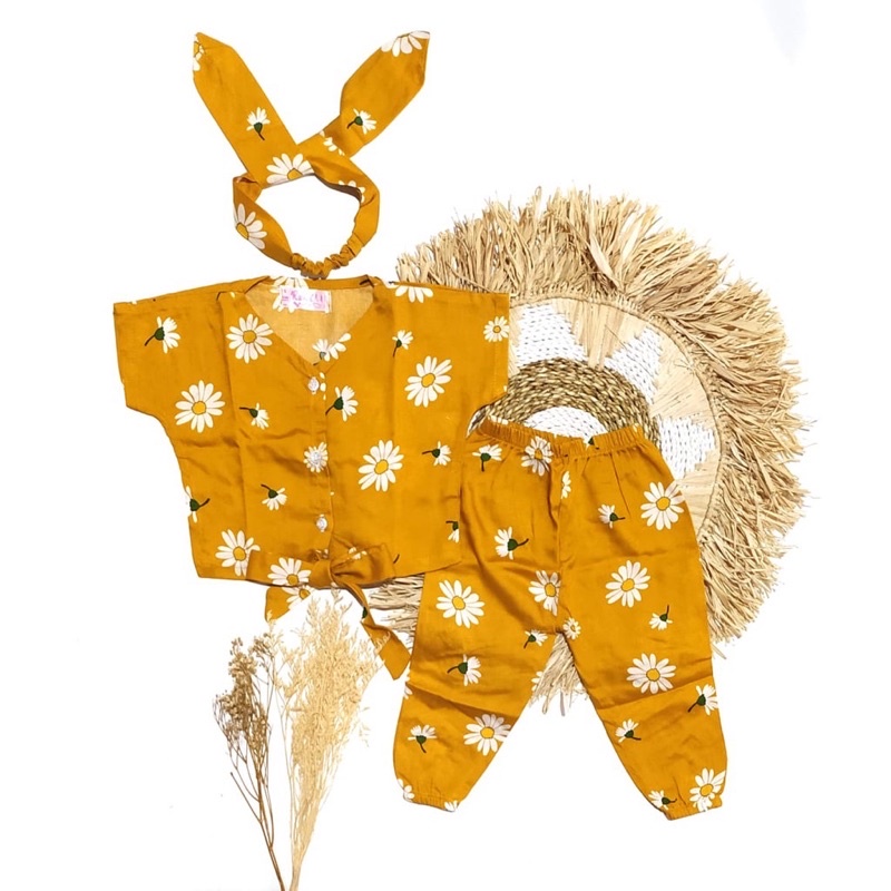 (SBY) DAISY SET CELANA PANJANG RAYON FREE BANDANA/ SETELAN ANAK/ BAJU ANAK/ BAJU BAYI/ SETELAN BAYI/