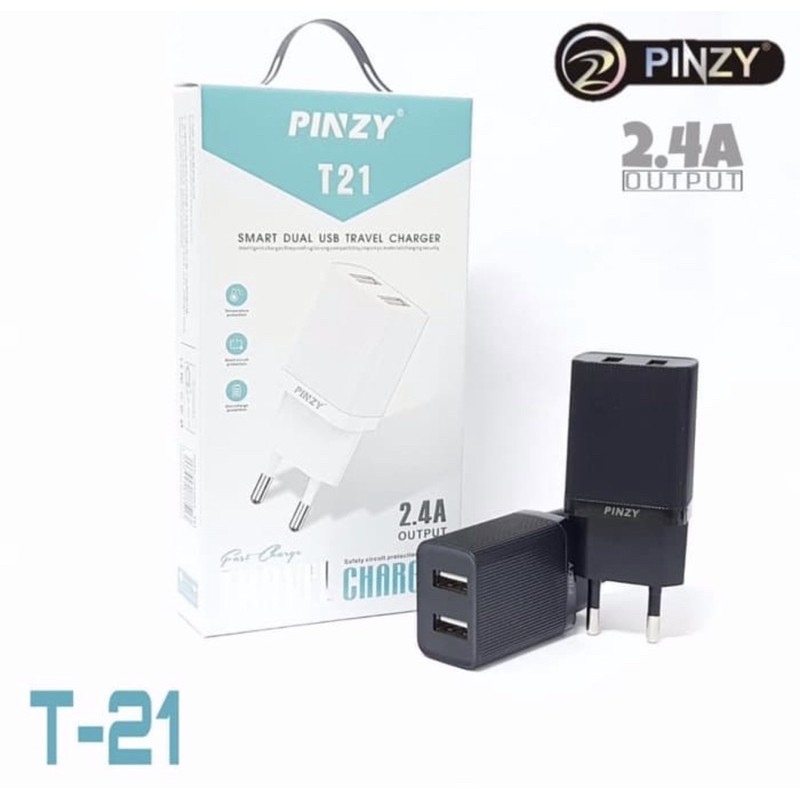 Adapter Charger PINZY T21 Dual USB - Batok Charger T21