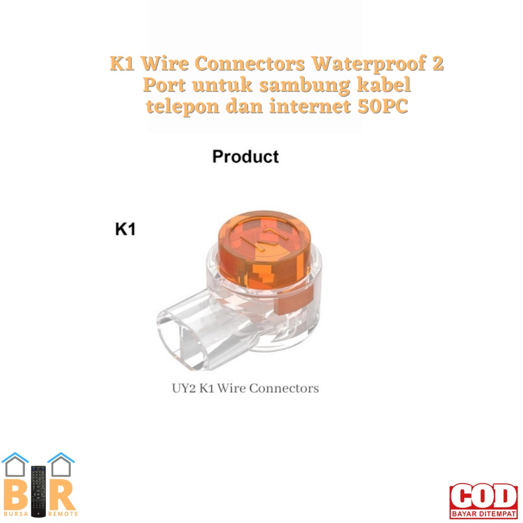 isi 50pcs K1 Wire Connectors Waterproof 2 Port untuk sambung kabel telepon dan internet