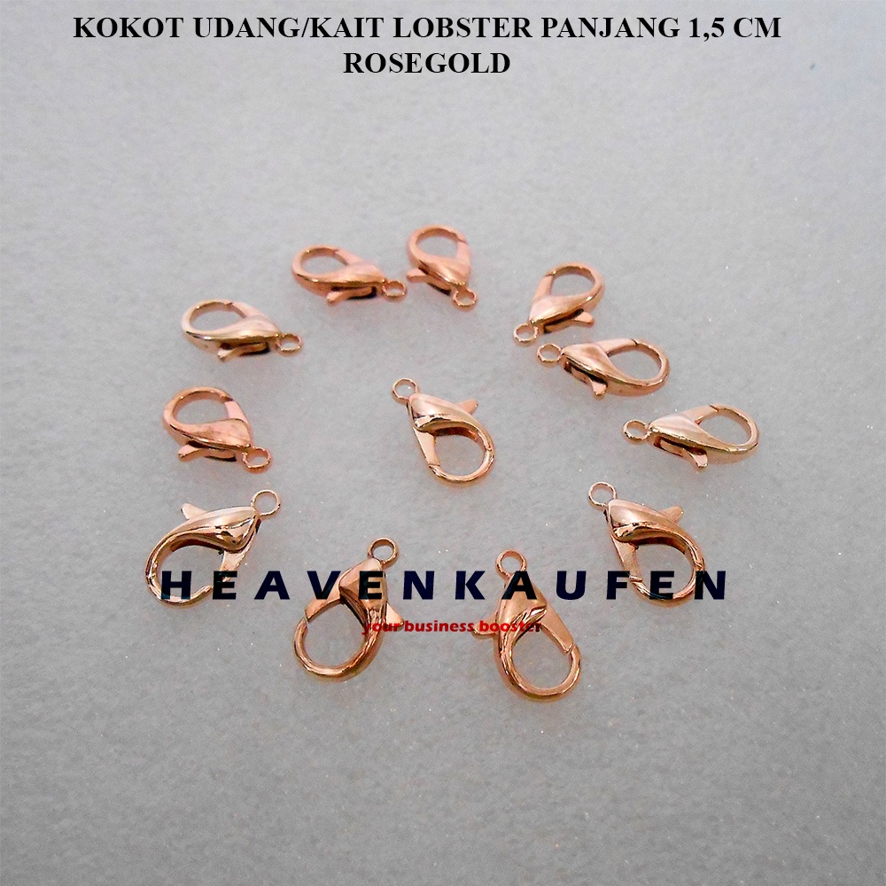 Kokot Udang Kait Pengait Lobster Warna Rosegold Kecil Panjang 1,5 cm Diameter Lubang Tali 2 mm Harga Per Lusin Untuk Kokot Strap Masker Craft Dll