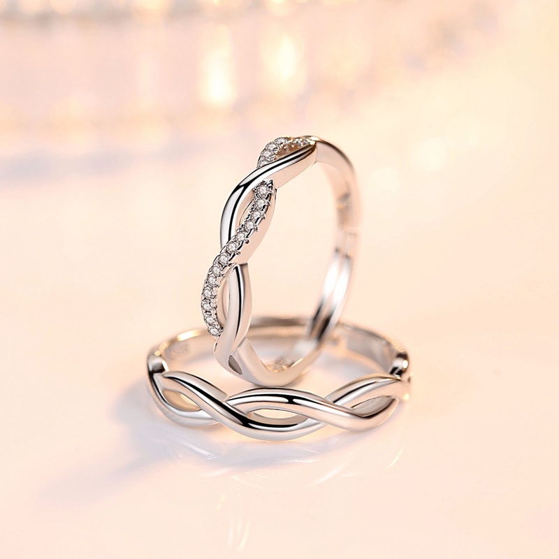 Cincin Sterling Silver 925 Dengan Kristal + Berlian Imitasi Untuk Pasangan / Pria / Wanita