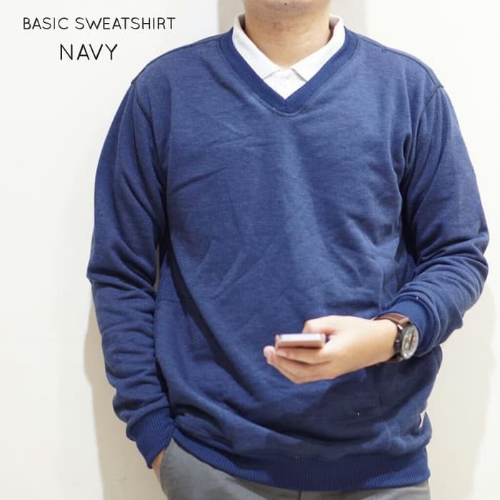 SWEATER POLOS V-NECK BABY TERRY PREMIUM - VNECK NAVY,