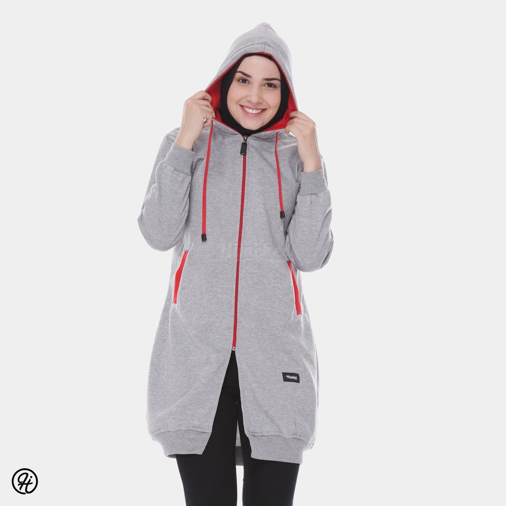 ⭐️BEBAS ONGKIR⭐️ HIJACKET BASIC GREY ORIGINAL JAKET WANITA MUSLIMAH HIJABER PERTAMA DI INDONESIA-HJ-22GREY X RED