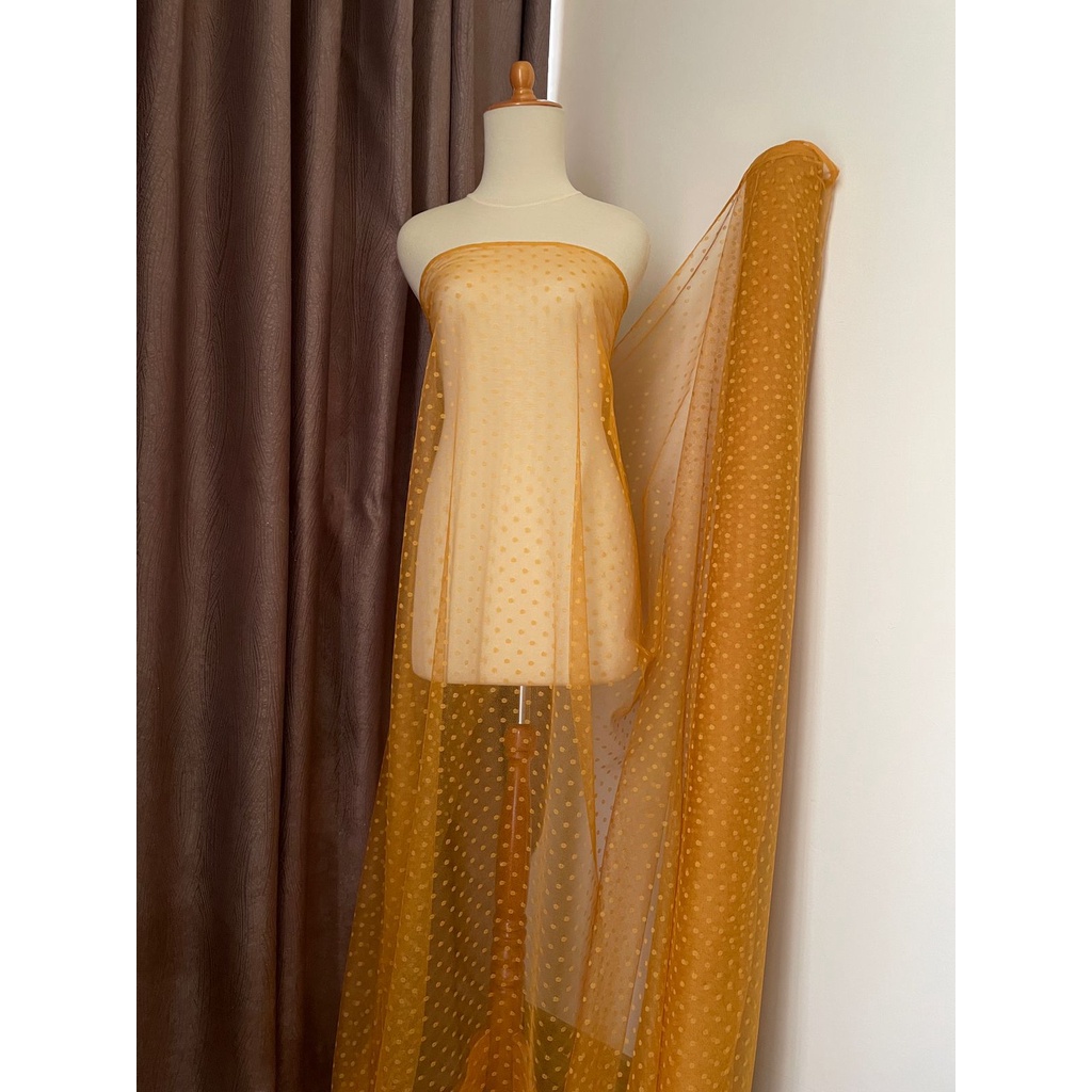 Kain Tile Tille Tule Tulle Dot Dotty Polkadot Warna Kuning Kunyit Mustard