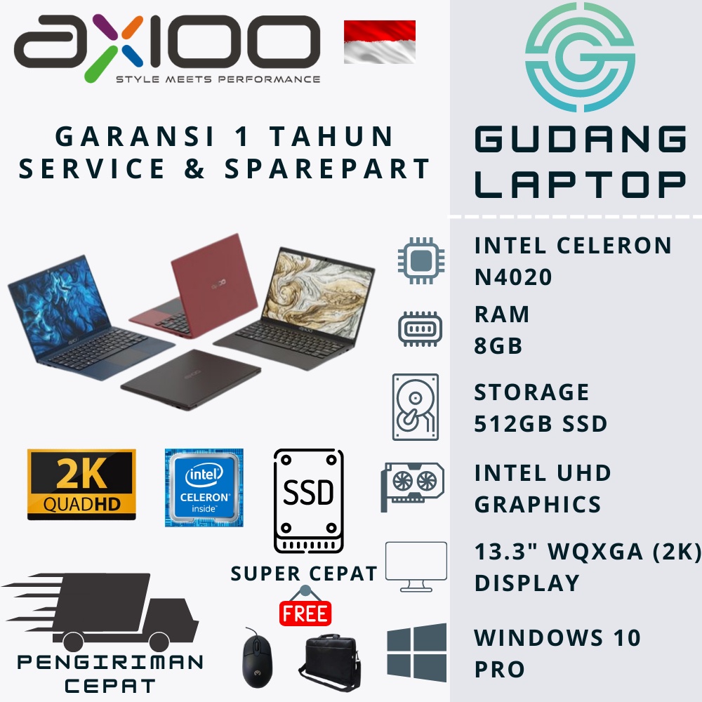 LAPTOP BARU MURAH AXIOO MYBOOK 14 N4020 RAM 8GB 512GB IPS WIN10 ORIGINAL