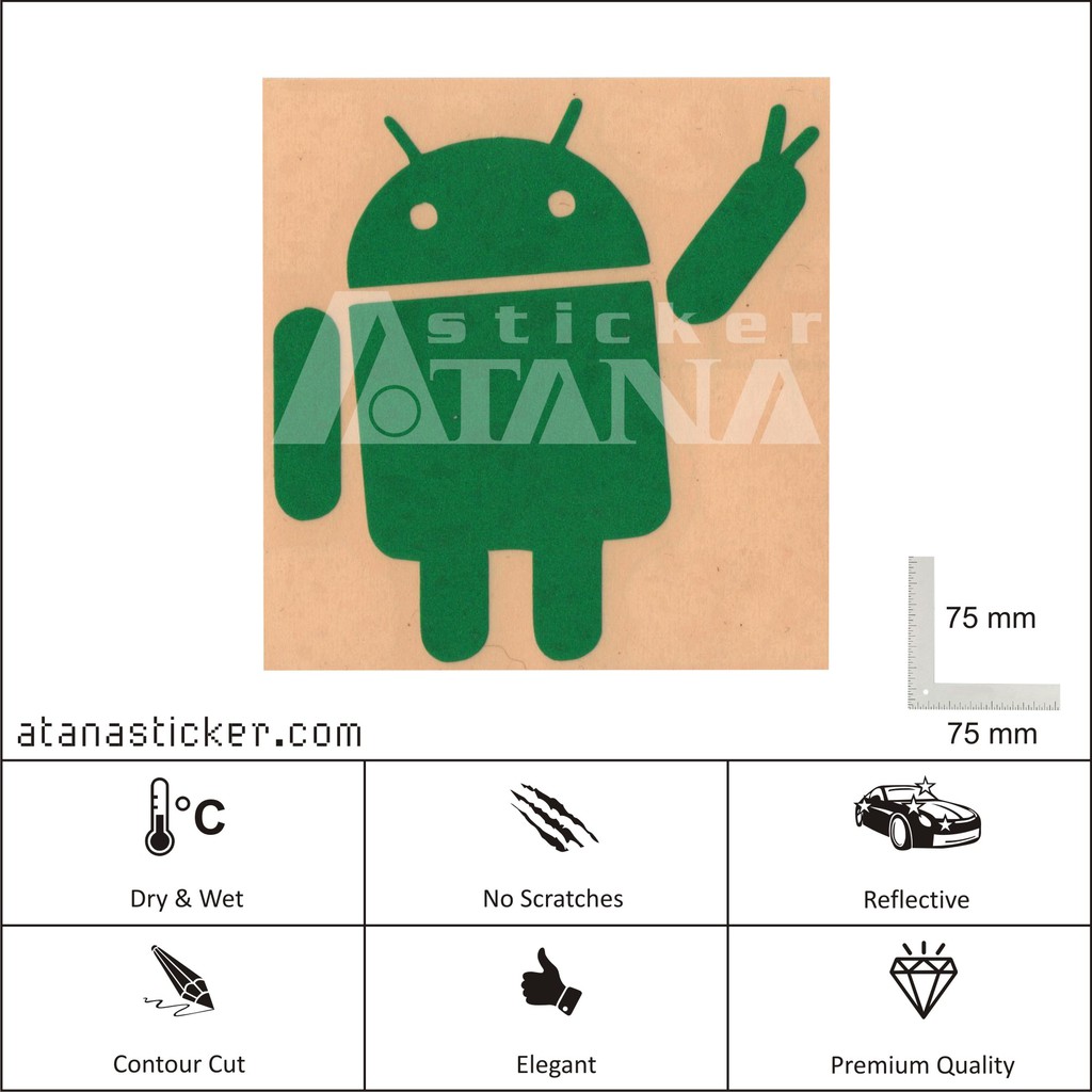 Sticker Cutting Logo Android Peace Hijau 75mm x 75mm