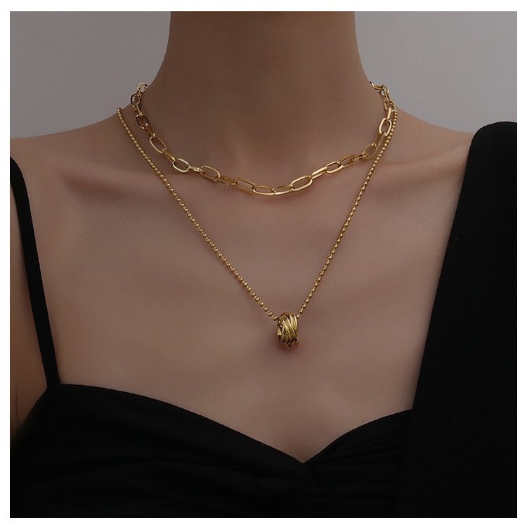 Kalung Model Double Layer Bentuk Geometris Ukuran Kecil | Kalung Rumbai | Kalung Rose Gold 18k | Kalung Bahan Stainless steel | Kalung Bahan Titanium Steel |