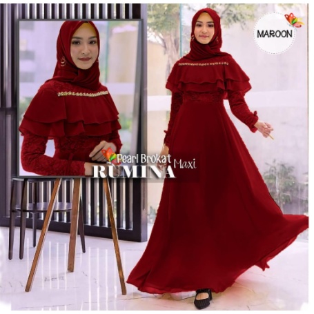 Baju Gamis Muslim Terbaru 2021 2022 Model Baju Pesta Wanita kekinian Bahan Brokat Kondangan remaja