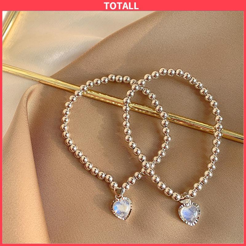 COD Wanita Moonstone Cinta Liontin Manik-manik Kalung Gelang Kecil Gaya Sederhana-Totall