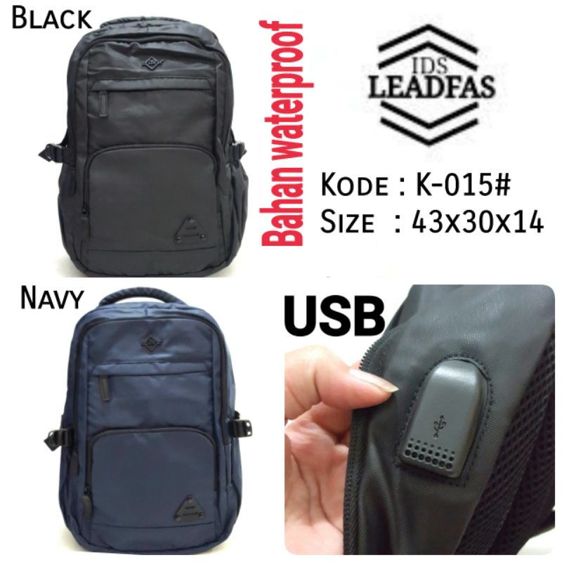 TERBARU TAS RANSEL SEKOLAH/KERJA COWOK BAHAN WATERPROOF IDS LEADFAS K-015# 2WARNA NAVY BLACK