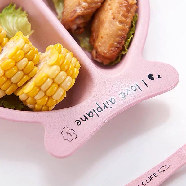 SET Tempat Makan Anak Murah Lucu Helikopter Pink Perlengkapan Makan Pesawat MPASI Tableware Anak Bahan Wheat Airplane